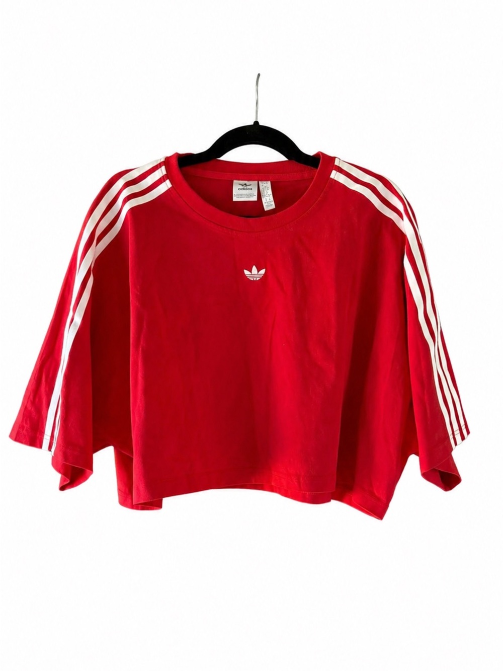 adidas Red Cropped Tee with White 3-Stripes